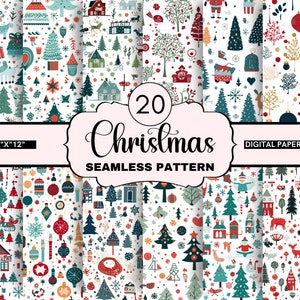 20 patrones sin costuras de papel digital navideño, patrones sin costuras de vacaciones de invierno, fondo de álbum de recortes de vacaciones, fondo de papel para impresión navideña