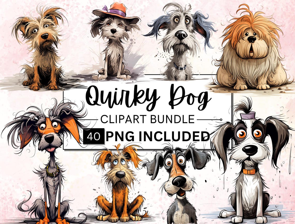 40 Cute and Funny Dog Clipart Bundle, Quirky Dog PNG Clipart, Whimsical ...