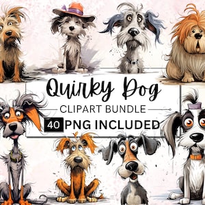 40 Cute And Funny Dog Clipart Bundle, Quirky Dog PNG Clipart, Whimsical Dogs Sublimation Clipart, Whimsy Puppy Funny Digital illustrations