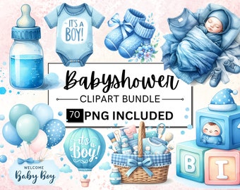 70 Watercolor Boy Baby Shower Clipart, Blue Nursery Graphics, Light Blue Baby Boy Atelier Clipart, Plush Toys PNG, Blue Baby Shower Clipart