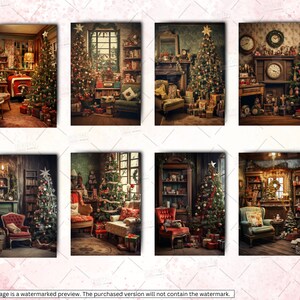 30 Printable Vintage Christmas Interior Digital Paper, Christmas ...