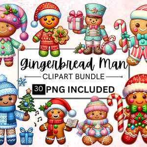 30 Watercolor Gingerbread Man Clipart, Gingerbread Clipart, Winter Clipart, Cute Christmas PNG, Christmas clipart, Christmas cookies PNG
