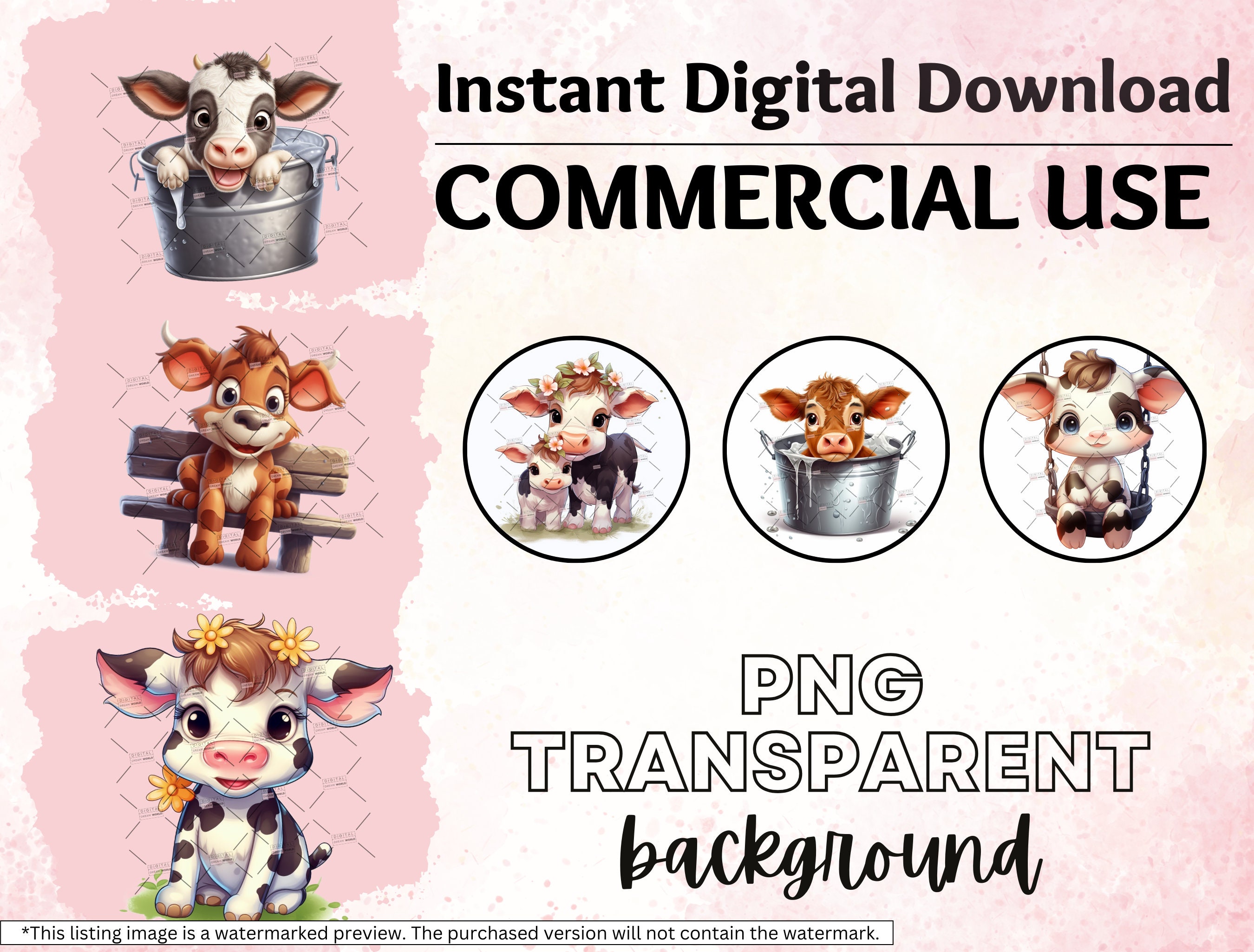 Cute Cow Clipart Bundle, Farm Animal PNG (digital Download) - Etsy UK