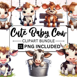 21 Pacote de clipart de vaca fofa, animal de fazenda adorável, clipart de animal de celeiro de fazenda PNG, vaca fofa comercial PNG, artesanato de papel digital, clipart de vaca