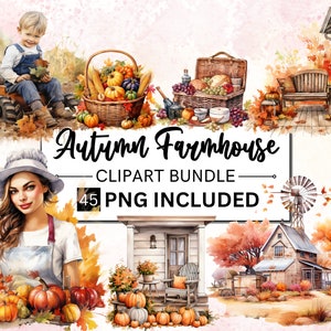 45 Watercolor Autumn Farmhouse Barn Clipart, Fall Season PNG, Farmhouse clipart, Barn Bundle PNG, Farmers house clipart, Farmers Clipart