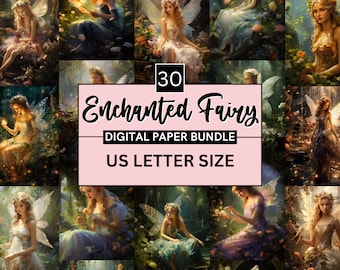 30 Enchanted Forest Fairy Digital Paper, Magical Mystery Forest Fairy Garden Digital Paper, Fairytale Backdrop, Junk Journal, Scrapbooking