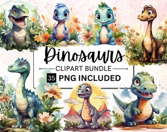 Pacchetto di clipart di dinosauri ad acquerello, decorazioni per baby shower (download digitale)