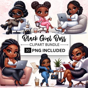 30 Girl Boss Clipart Bundle, Boss Lady PNG, Black Girl Clipart, Paper Crafts, Black Office Girl, Black Afro Lady PNG, Business Woman Clipart