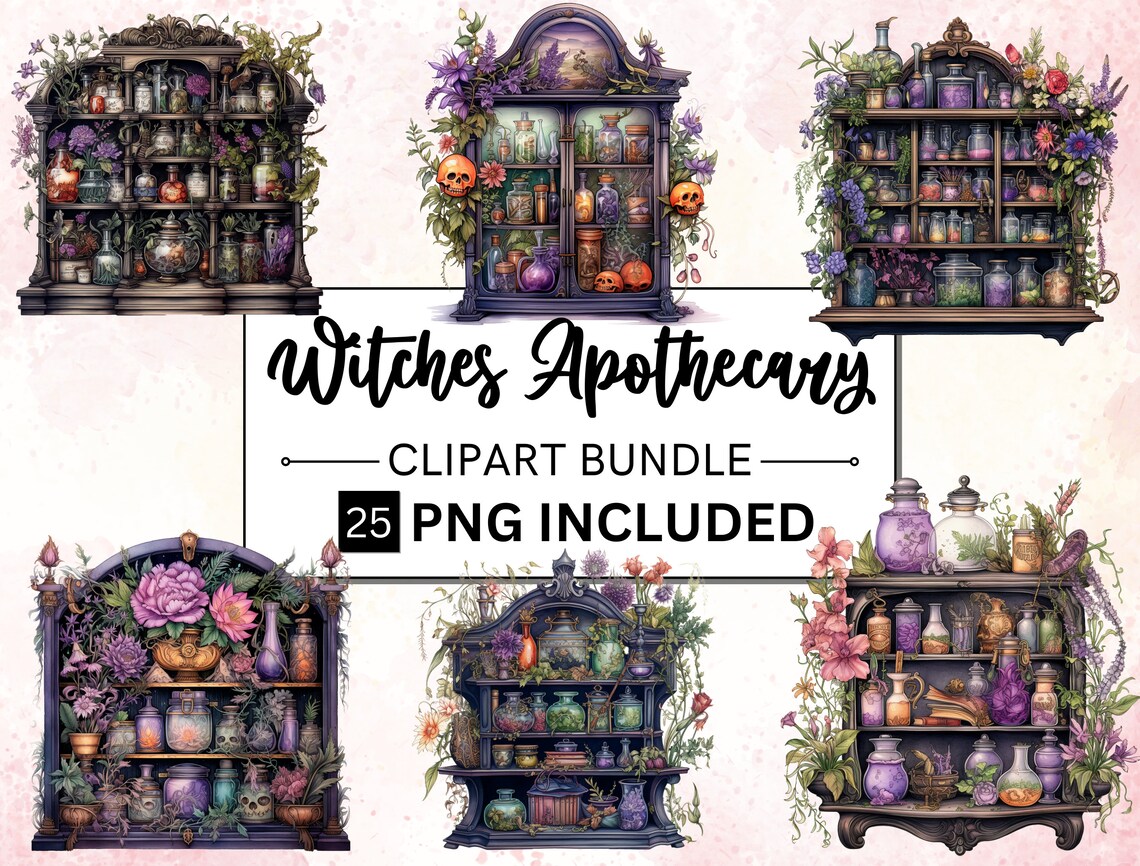 25 PNG Watercolor Witches Apothecary Cabinet Clipart Wiccan - Etsy