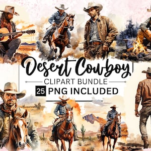 25 Aquarell Cowboy Farm Clipart, Western PNG Clipart, Texas Horse Ranch Cowboy Bundle, kommerzielle Nutzung, sofortiger digitaler Download