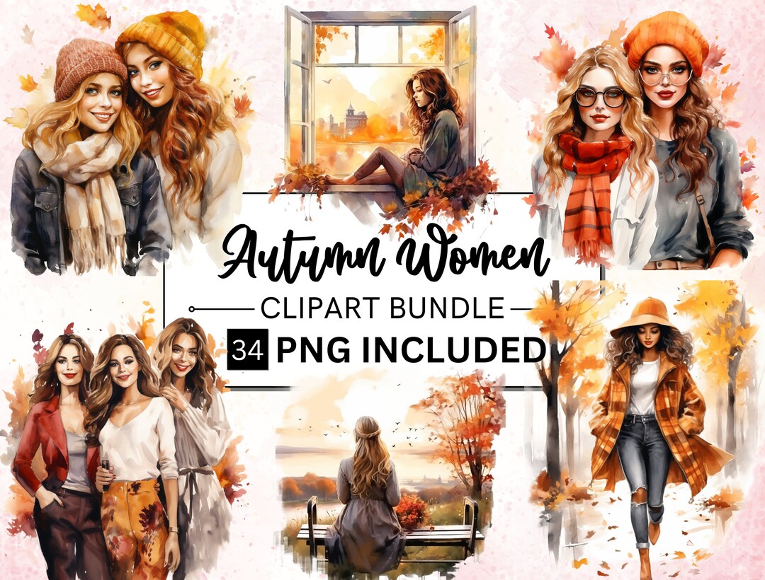 34 Watercolor Autumn Woman Clipart, Fall Fashion Scrapbook, Cozy Autumn ...
