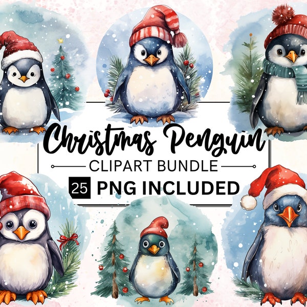 25 Cute Christmas Baby Penguin Clipart Bundle, Christmas Winter Clipart, Holiday Baby Penguins, Xmas Clipart Bundle, Christmas Scrapbooking