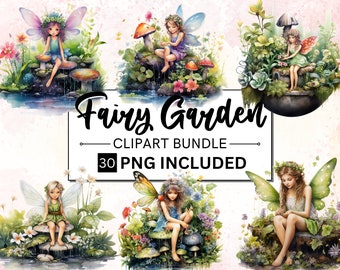 30 PNG Watercolour Fairy Garden Clipart, Enchanted Forest Fairy PNG Bundle, fairy tale graphics, Floral Little Fairies Fairyland Clip art