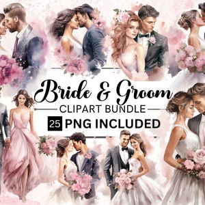 25 Braut und Bräutigam Clipart, Hochzeitstag Clipart PNG, Ehe Clipart, Just Married Clipart, Braut und Bräutigam Digitale PNG, kommerzielle Nutzung