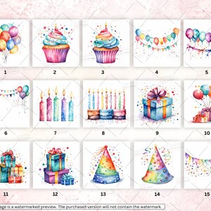 25 Watercolor Birthday Party Clipart Bundle, Cake Balloon Cupcake PNG ...