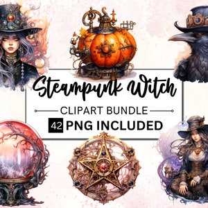 42 PNG Watercolor Steampunk Witch Clipart, witch clip art png, Witch Bundle, Magic Clipart, witchcraft png, Steampunk Witchcraft Clip art