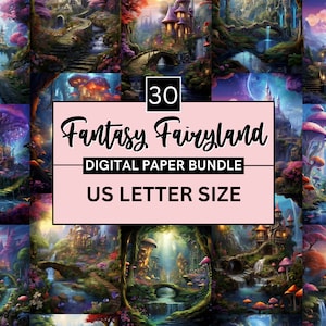 30 carta digitale stampabile Fantasy Fairyland, arte digitale PNG, carta digitale Foresta incantata, sfondo fantasy Casa degli elfi, sfondo fatato