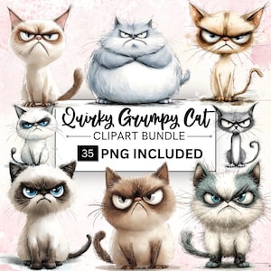 35 Grumpy Cat PNG Clipart Bundle, mürrische Haustier, mürrische & schrullig Silly Katze, mürrische Baby-Tiere, Kinderzimmer Dekor, digitaler Sofort Download
