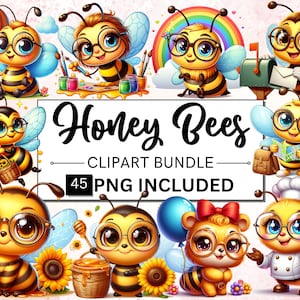 45 Sweet Honey Bees Clipart Bundle, Cute Bees PNG, Bees Clipart Bundle, Honey Bee Clipart bundle, Funny Honey Bee Clipart, Commercial Use