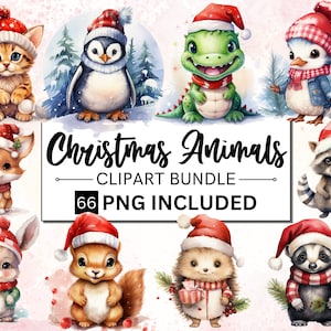 66 Weihnachten Baby Tiere Clipart, Winter Saison Tier Clipart, niedliches Tier PNG, Weihnachtskarte, Papiermodell, Tiere Clipart, Junk Journal