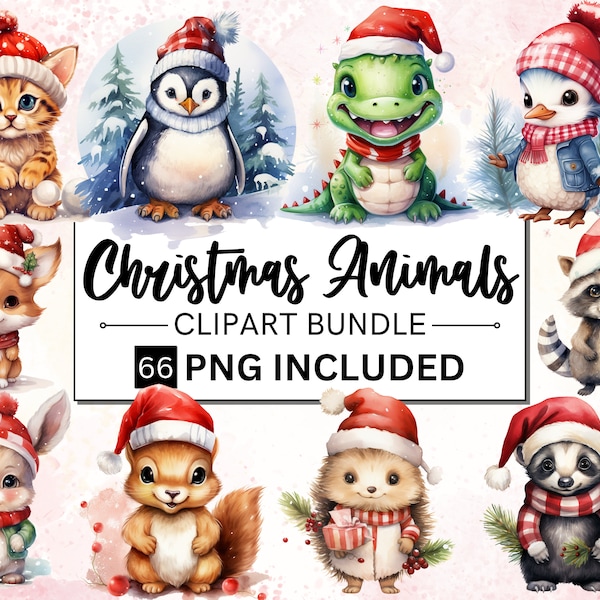 66 Christmas Baby Animals Clipart, Winter Season Animal Clipart, Cute animal PNG, Christmas Card, Paper Craft, Animals Clipart, Junk Journal