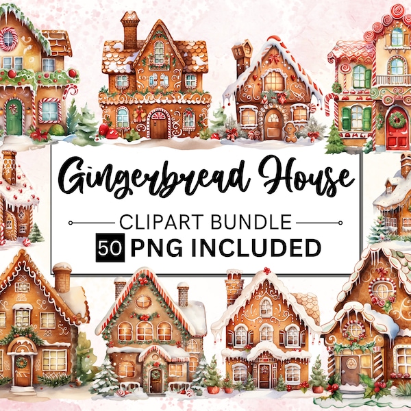 50 Watercolor Gingerbread House Clipart, Gingerbread clipart, Holiday Clipart, Gingerbread Clipart, Winter Clipart, Instant Commercial Use