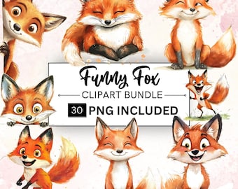 30 Funny Fox PNG Clipart Bundle, Woodland Nursery Decor (Commercial Use)