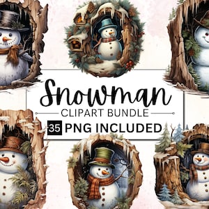 35 aquarelles mignon bonhomme de neige Noël Clipart, lot de cliparts hiver, agenda numérique de vacances, collage PNG, créations en papier, téléchargement immédiat