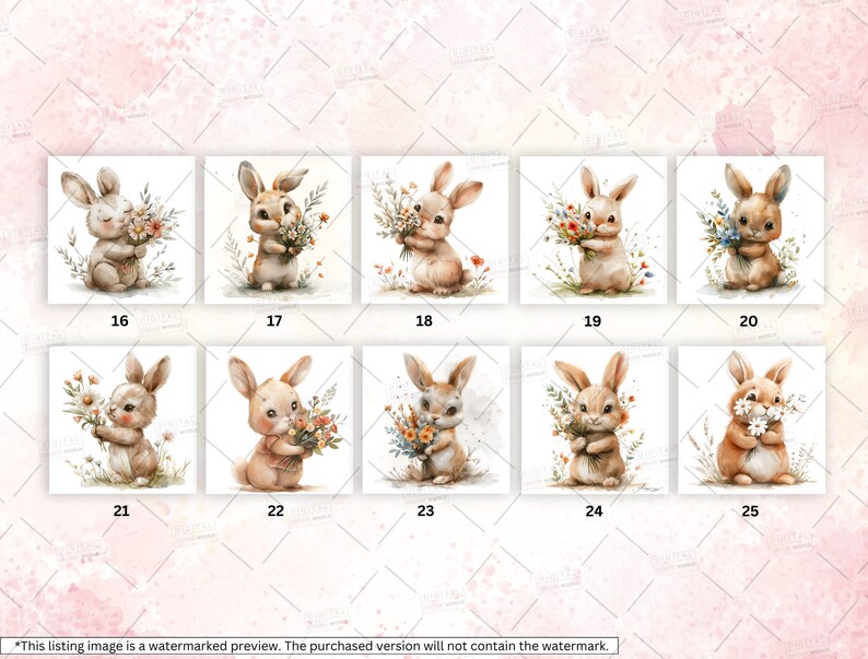 25 Watercolor Cute Floral Bunny Clipart PNG, Spring Easter Bunny ...