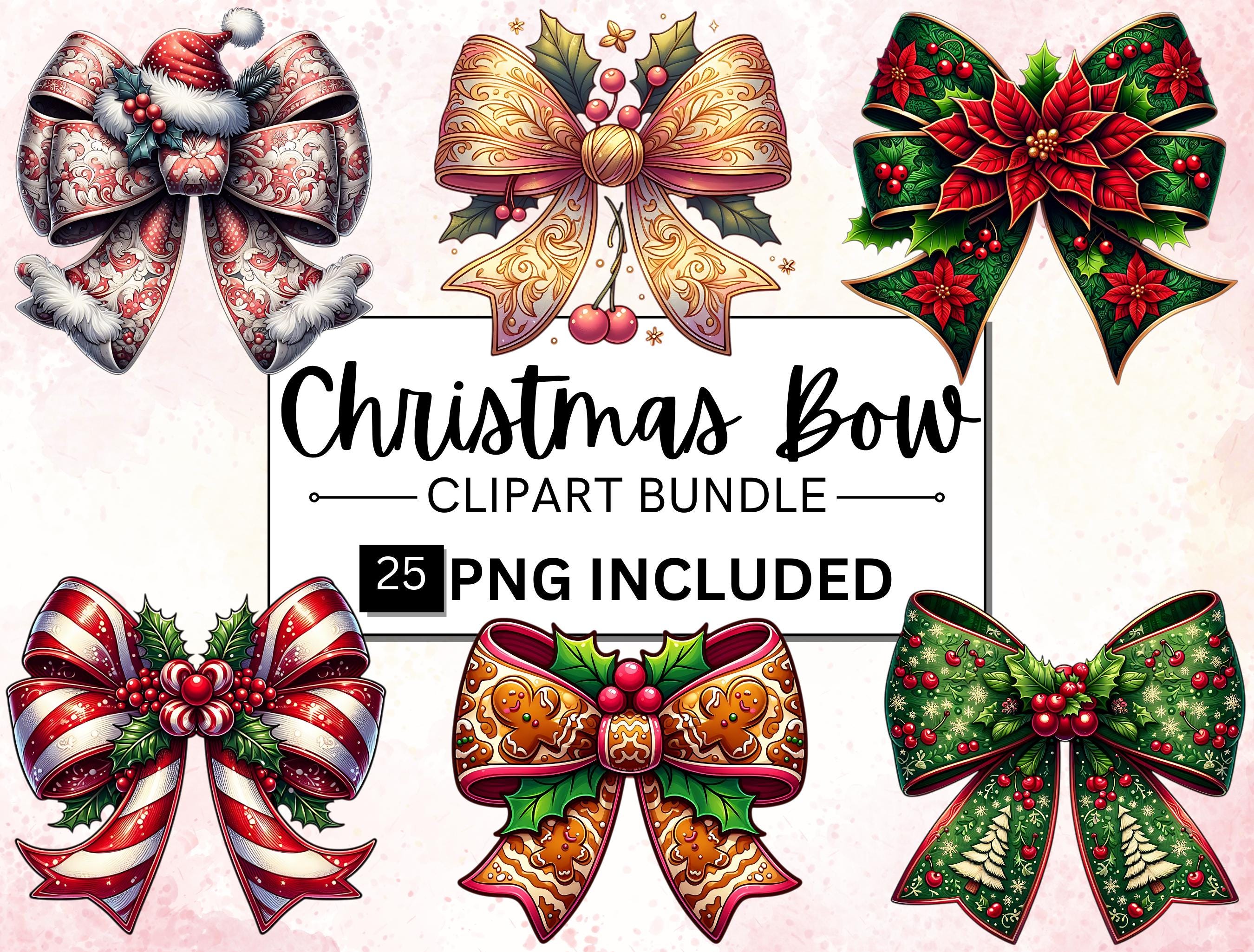 Watercolor Christmas Bows Clipart Bundle, Festive Red Velvet, 25 PNG ...