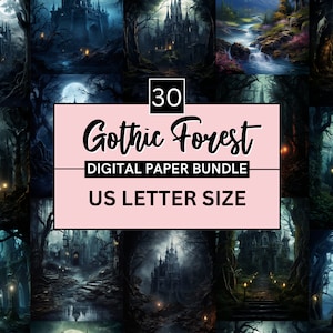 30 Printable Gothic Forest Digital Paper, Enchanted Dark Forest Background, Fantasy Woodland Ephemera Kit, Download JunkJournal Scrapbooking