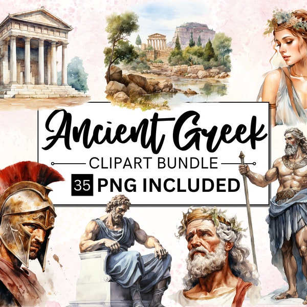 35 PNG Watercolor Fantasy Ancient Greek Clipart, Ancient Greek mythology png clip art bundle, Gods, Goddesses, Hellenistic, history clipart