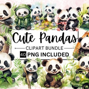 40 Aquarell süße Pandas Clipart, PNG Kinderzimmer Dekor Baby Panda, Entzückend, süßer Panda, Baby Panda Clipart und Illustration, PNG Cliparts