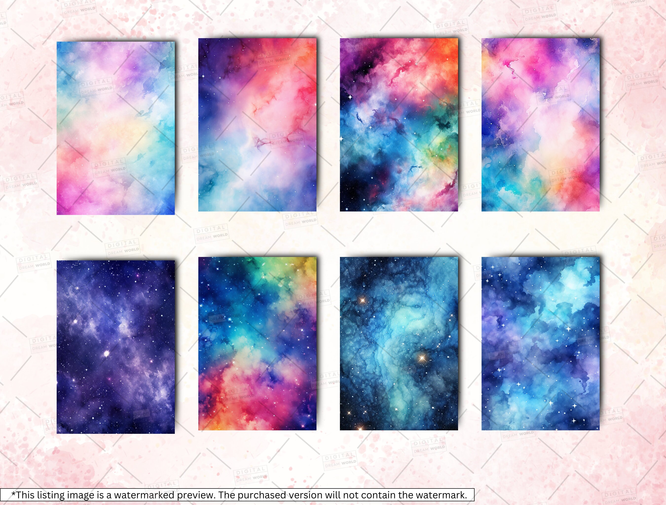 Watercolor Galaxy Digital Paper, Starry Night Backgrounds (digital ...
