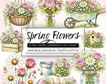 Spring Flower Clipart Bundle, Floral PNG, Watercolor Flowers, Pastel Floral Clipart, Garden Flowers Clipart, Wedding Clipart, Commercial Use