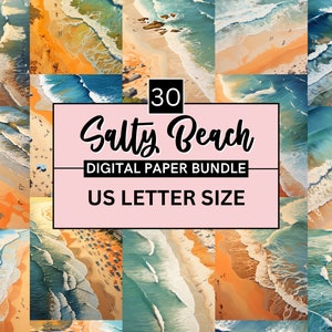 30 Salty Beach Digital Scrapbook Paper Bundle, Ocean Waves Digital Paper, Summer Background, Seascapes Water Theme Texture Scrapbook Paper