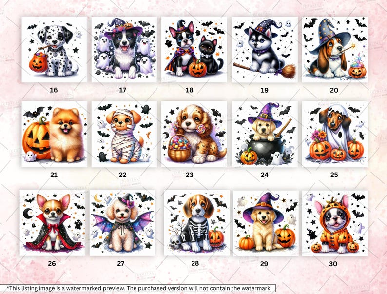 30 Watercolor Halloween Dogs Clipart Bundle, Cute Halloween Animals PNG ...