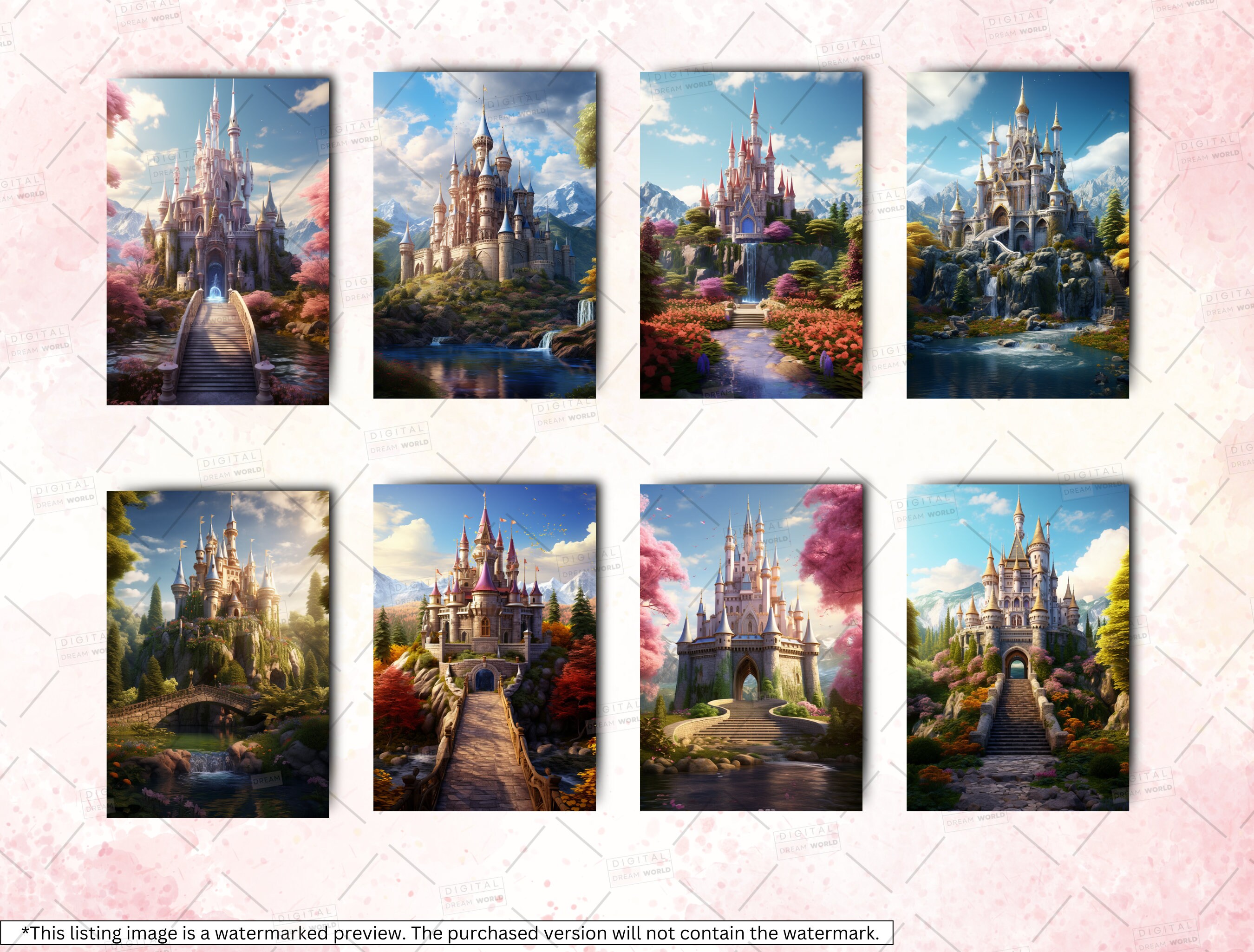 30 Printable Fairytale Castle Digital Paper, Princess Fairytale Castle ...