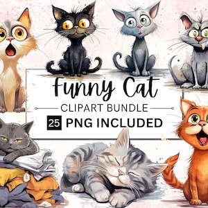 25 Funny & Quirky Cat PNG Clipart Bundle, Grumpy Cat PNG, Quirky Kittens Clipart, Angry Cat, Quirky Animal, Commercial Use, Scrapbooking