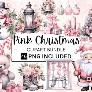 46 Różowy Tis The Season Boże Narodzenie PNG Clipart Cottagecore Akwarela Zima Pakiet Różowy Akwarela Boże Narodzenie Zima Clipart Sublimacja PNG