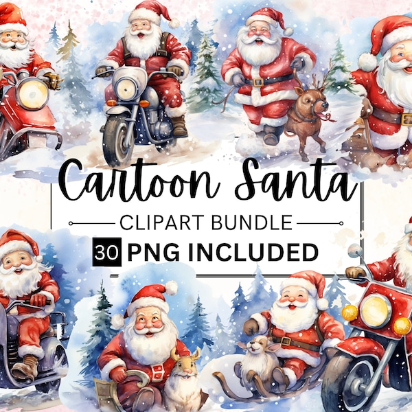 30 Cute Santa Clipart, Santa Claus Art for Christmas Crafts and Decor | PNG Bundle | Digital Download | Sublimation Pack of Kawaii X-mas PNG