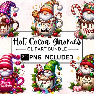 30 Watercolor Hot Cocoa Gnomes Clipart, Christmas Clipart, Winter Gnome Graphics, Gnome Winter PNG, Winter Holidays, Cozy Winter Festive PNG