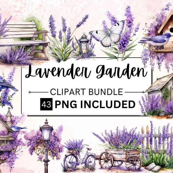 43 Aquarell Lavendel Garten Clipart, Provence Blumen Frühling PNG, Aquarell Lavendel Kränze, Aquarell Frühling Clipart, Botanische Clipart