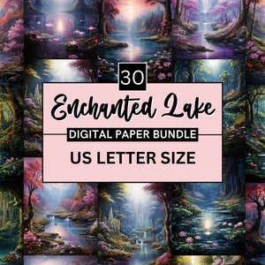 30 Carta digitale Lago incantato, Sfondo paesaggio lacustre, Sfondo lago per vacanze, Diario spazzatura stampabile Lago forestale Scrapbooking