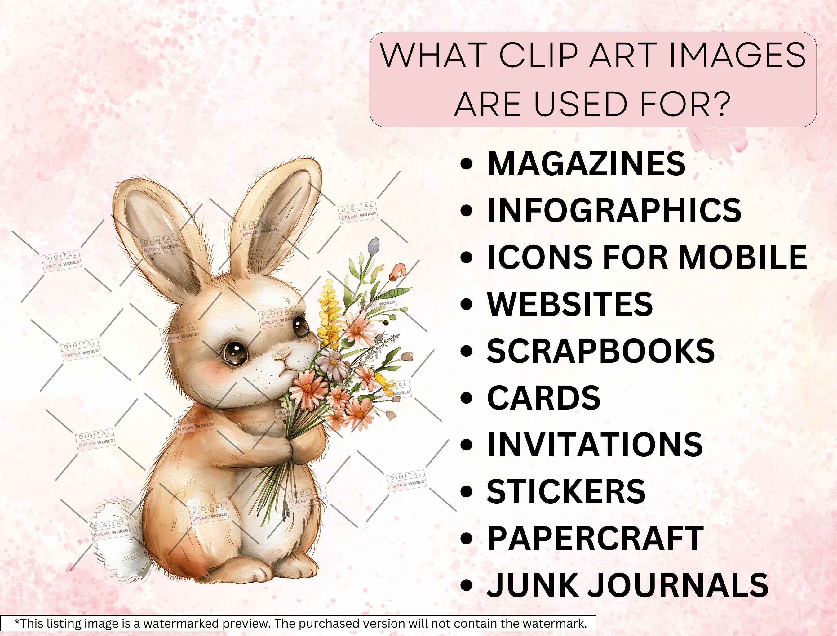 25 Watercolor Cute Floral Bunny Clipart PNG, Spring Easter Bunny ...