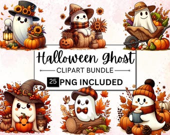 Watercolor Cute Ghost Clipart, 12 PNG Halloween Clipart Bundle, Cute ...