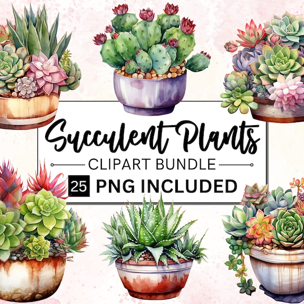 25 Watercolor Succulent Clipart PNG Bundle, Cactus Clipart Desert Agave PNG Aloe Clipart, Greenery Cactus illustration, Commercial Use