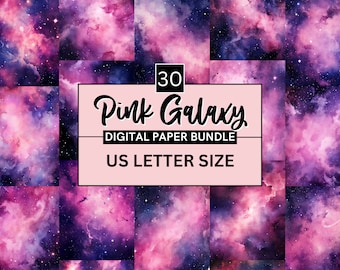 30 Dark Pink Galaxy Digital Paper, Watercolor starry night backgrounds, Galaxy background, Stardust Paper Download Junk Journal Scrapbooking