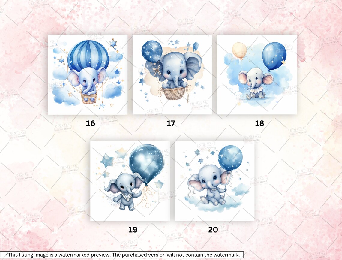 20 Watercolor Baby Elephant Clipart, Baby Elephant With Balloons Png ...