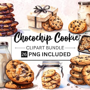 26 Chocolate Chip Cookies Clipart, Dessert Essen Clipart Bundle, Backen Clipart, druckbare Keks Dessert, Essen Kunstdruck Junk Journal